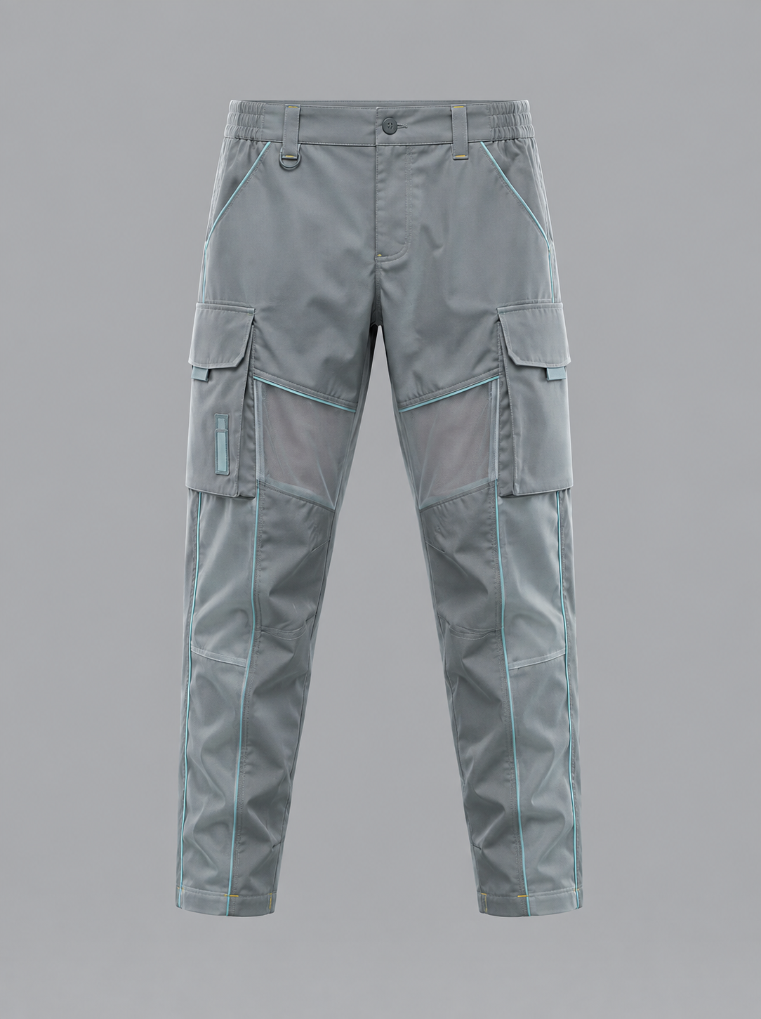 Pantalón cargo técnico gris con detalles azul claro-1