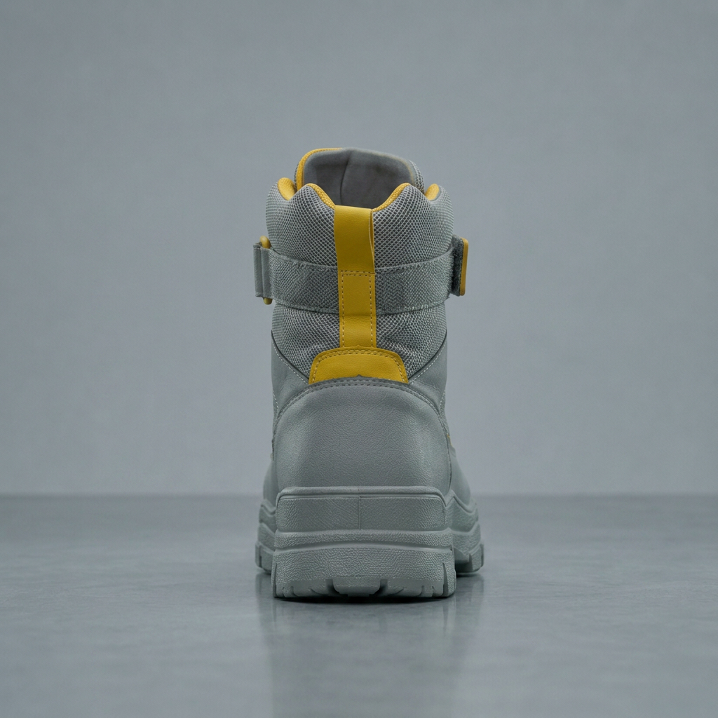 Botas técnicas grises con detalles amarillos